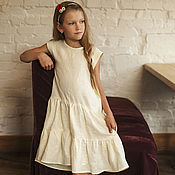 Одежда детская handmade. Livemaster - original item Dress-sundress made of linen for girls Siren milk color. Handmade.
