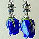 Серебряные серьги с розами лэмпворк и swarovski "Royal Blue". Серьги классические. Farfalla Design by Olga Kadaner. Ярмарка Мастеров.  Фото №4
