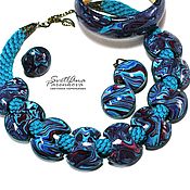 Necklace made of polymer clay, beads Blizzard (584)