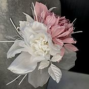 Брошь-булавка: Хризантема розового цвета из шёлка 22см