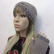 Аксессуары handmade. Livemaster - original item Fashionable knitted set - headband and mittens with beads.. Handmade.