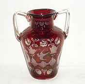 Винтаж handmade. Livemaster - original item Vase with handles. Color RUBY glass, glaze. Thread. Egermann. Handmade.