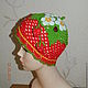 летняя шляпка для девочки, летняя панамка, клубника, ягода, вязание крючком, вязание на заказ