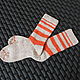  Вязаные шерстяные носки с оранжевыми полосками. Носки. Rustic socks (rustic-socks). Интернет-магазин Ярмарка Мастеров.  Фото №2