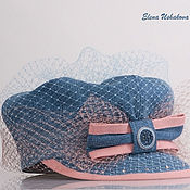 Summer hat with brim. Blue hat Cloche. Fashionable hats 2020