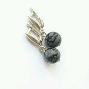 Украшения handmade. Livemaster - original item Silver earrings with snow obsidian. 925 sterling silver. Handmade.