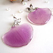Украшения handmade. Livemaster - original item Earrings with Real Lilac Orchid Petals Rhodium Butterfly. Handmade.
