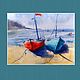 Watercolor Seascape with boats (turquoise orange sand). Pictures. Pastelena. Online shopping on My Livemaster.  Фото №2