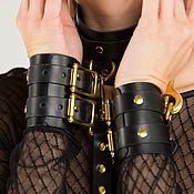 Субкультуры handmade. Livemaster - original item Black leather handcuffs 