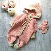 Одежда детская handmade. Livemaster - original item Overalls for children: Baby Peach jumpsuit 0-3 months.. Handmade.