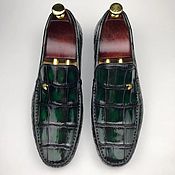 Обувь ручной работы handmade. Livemaster - original item Loafers for men, made of genuine crocodile leather, dark green color.. Handmade.