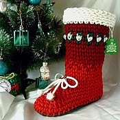 Сувениры и подарки handmade. Livemaster - original item Christmas sock: New Year`s boot red medium knitted. Handmade.