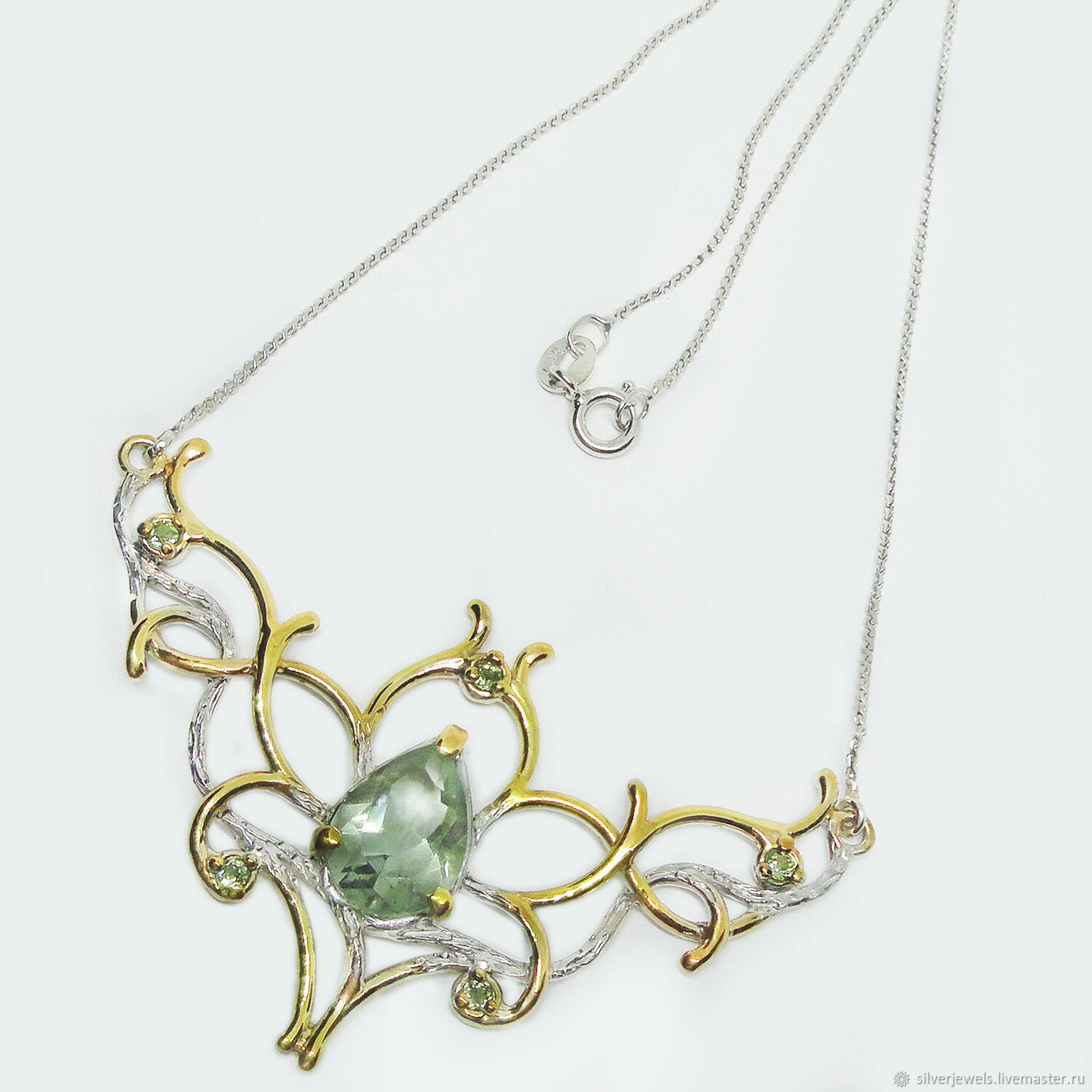 Necklace made of 925 silver with natural prasiolite and chrysolites, Necklace, Moscow,  Фото №1