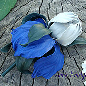 Брошь-цветок из кожи Нежный кремовый шиповник