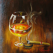 Картины и панно handmade. Livemaster - original item Painting a cigar and a glass of whiskey A gift for a man. Handmade.