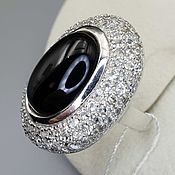 Украшения handmade. Livemaster - original item Silver ring with black onyx 18h13 mm and cubic zirconia. Handmade.