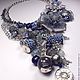 Evening in denim color. kit. Necklaces, three brooches, Jewelry Sets, St. Petersburg,  Фото №1