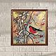Oil painting bullfinch at the end of winter white red snow, Pictures, St. Petersburg,  Фото №1