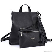 Сумки и аксессуары handmade. Livemaster - original item Leather Backpack Black Medium Casual Leather with Cosmetic Bag. Handmade.
