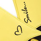 Винтаж handmade. Livemaster - original item Size 7.5.Demi-season gloves made of yellow leather with embroidery. Handmade.