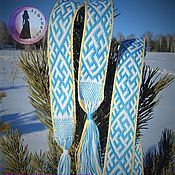 Русский стиль handmade. Livemaster - original item The Fern flower belt is blue and white with a yellow border. Handmade.