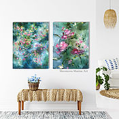 Картины и панно handmade. Livemaster - original item Diptych with abstract flowers. Paintings in the style of shabby chic. Handmade.