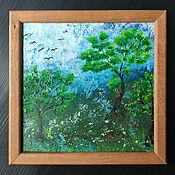 Картины и панно handmade. Livemaster - original item Summer meadow. Landscape. Square picture in a wooden frame. Handmade.