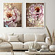 Paired paintings with pink peonies. Double module beige peonies, Pictures, Moscow,  Фото №1
