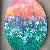 Картины и панно handmade. Livemaster - original item In the field. Dandelions and lupines. Painting on canvas. Handmade.