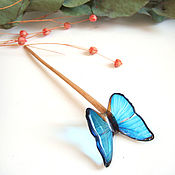 Украшения handmade. Livemaster - original item Wooden hairpin made of beech with Blue Butterfly Resin. Handmade.