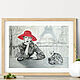 Картина девушка в красной шляпе Париж черно-белая. Картины. Юлия Берсенева Цветные коты. Ярмарка Мастеров.  Фото №6