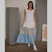 Одежда handmade. Livemaster - original item Gradient linen dress with wings of gray-blue color. Handmade.