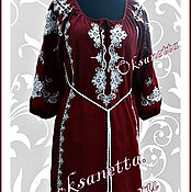 Одежда handmade. Livemaster - original item Dress in Burgundy linen with white embroidery. Handmade.