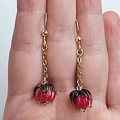 Украшения handmade. Livemaster - original item Earrings Red flowers buds on a chain. Handmade.