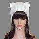 Hat with ears Cat ladies knitted elastic band. Realistic ears, Caps, Orenburg,  Фото №1
