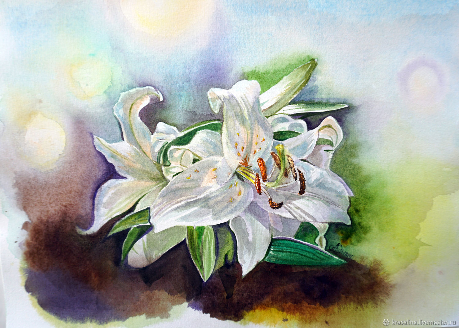 Картины: Акварель Белые Лилии. Картина в подарок в интернет-магазине на ...