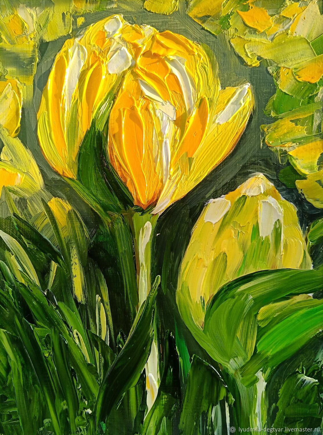 Картина маслом "Желтые тюльпаны" 15 х 10 см в интернет-магазине Ярмарка ...