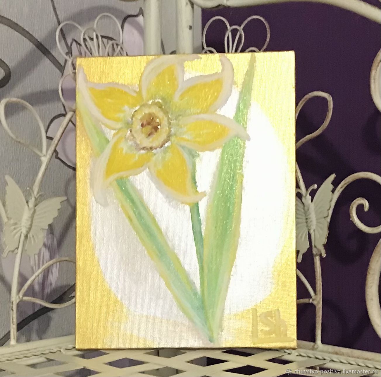 Картина нарцисс на золотом «Солнечный» 20х15 см – купить на Ярмарке ...