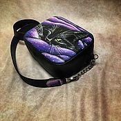 Сумки и аксессуары handmade. Livemaster - original item Black handbag with cat genuine leather. Handmade.
