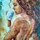 The picture of the Girl with coffee in the Nude oil palette knife. Pictures. Yulia Berseneva ColoredCatsArt. Online shopping on My Livemaster.  Фото №2