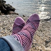 Вязаные шерстяные мужские  носки "Blue lake"