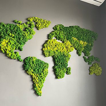 Картины и панно ручной работы. Ярмарка Мастеров - ручная работа КАРТА МИРА ИЗ МХА НА СТЕНУ. Handmade.