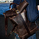 Leather Men's ROLLTOP backpack (coffee) rolltop size M, Men\\\'s backpack, St. Petersburg,  Фото №1