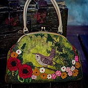 Сумки и аксессуары handmade. Livemaster - original item Bag author`s women`s felted with flowers and bird, handmade. Handmade.