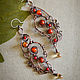 Copper long earrings 'Poppy Honey' with carnelian and coral. Earrings. Strangell Jewelry. My Livemaster. Фото №6
