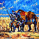 Носорог мама и носорожик, африканские животные картина, Картины, Москва,  Фото №1