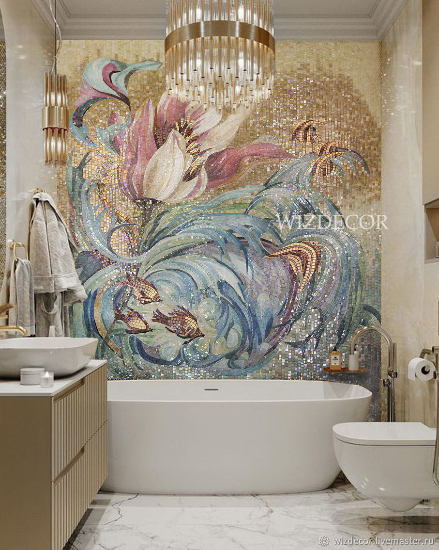 Дизайн ванной комнаты в золотом цвете