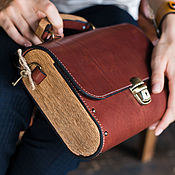 Leather and wood colorfull GF evening clutch bag