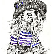 Картины и панно ручной работы. Ярмарка Мастеров - ручная работа Drawing Funny dogs symbol of the year. Handmade.