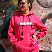 Одежда handmade. Livemaster - original item Pink hoodie for women, bright hoodie with a fluffy hood. Handmade.